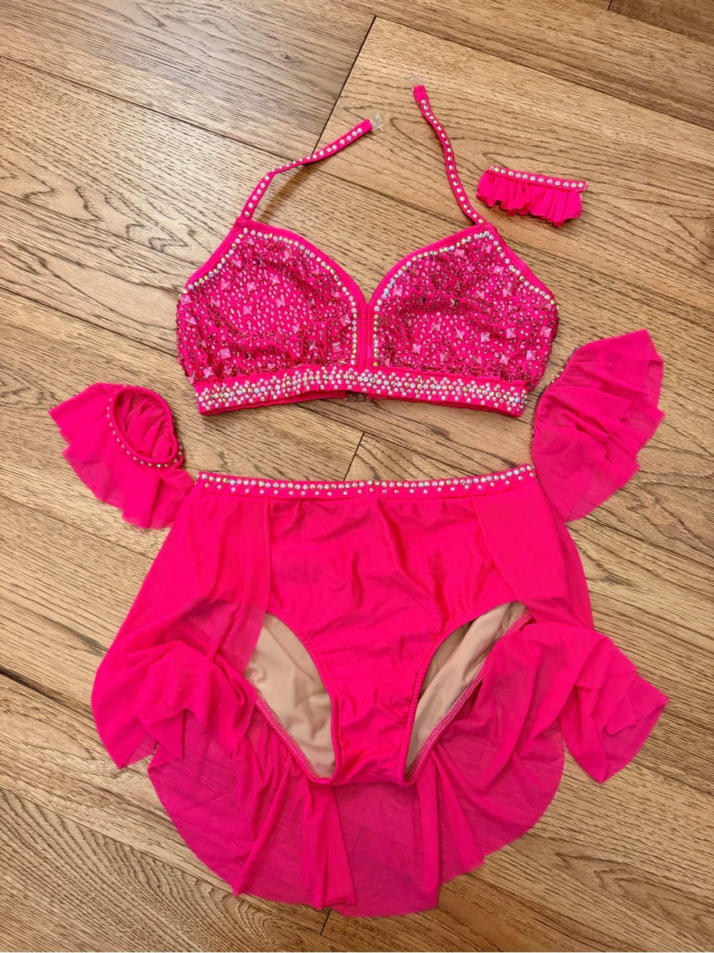 Glamour Hot Pink Rhinestone Dance Two-Piece Costume